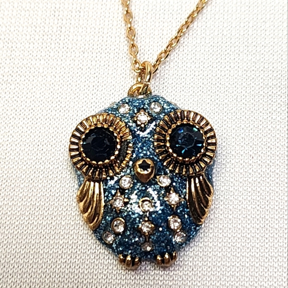 Betsey Johnson Jewelry - Betsey Johhson Owl Pendant With Blue Rhinestones